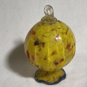Vtg Unmarked Murano Style Pumpkin Beautiful Art Glass Yellow Red Green Brown